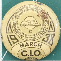 1938 United Automobile Workers of America Union March Lithograph Pinback... - $39.99