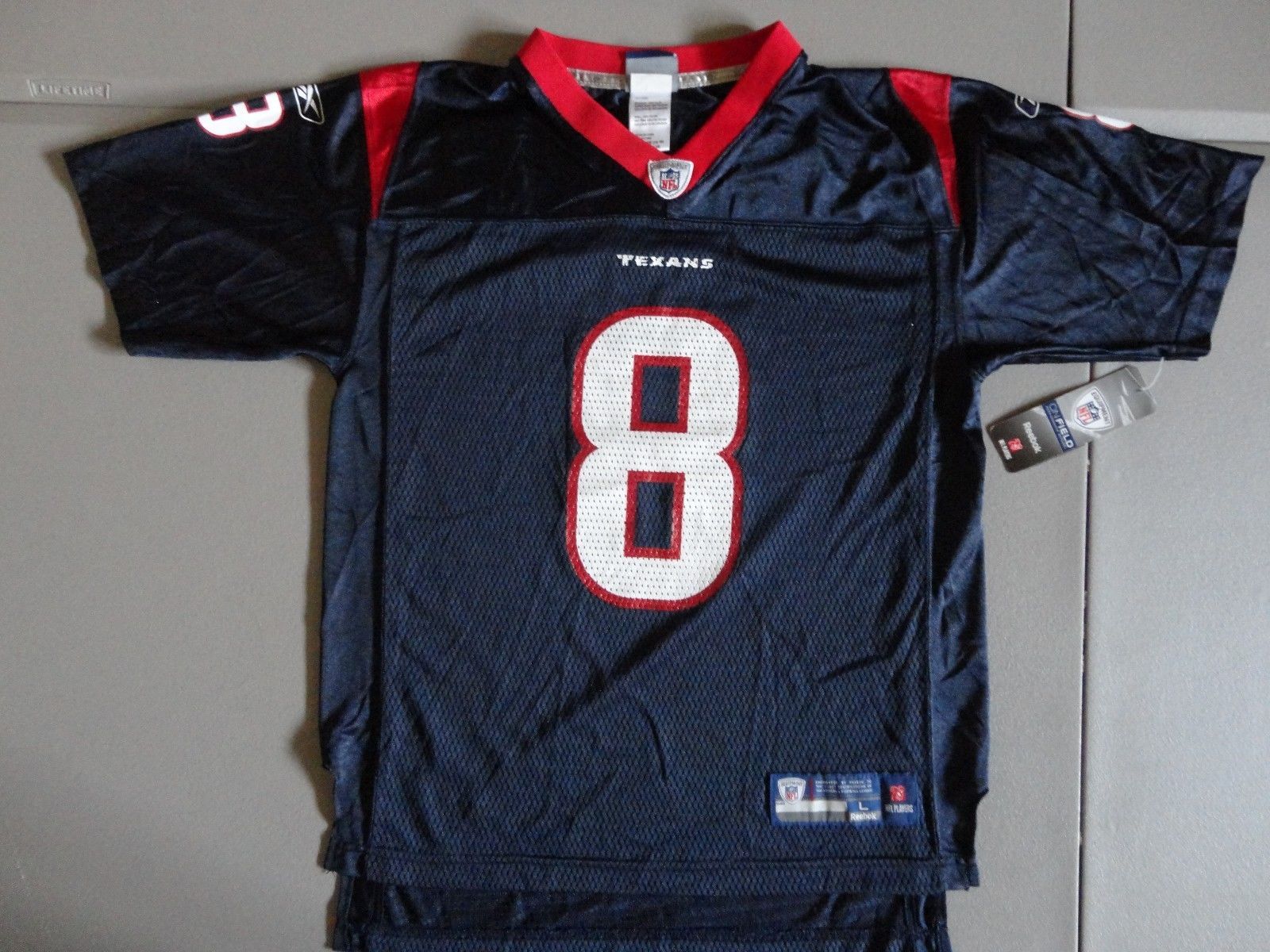 NWT $50 RTL Blue Houston Texans #8 Matt Schaub NFL Football Jersey Youth L 14-16 - £18.91 GBP