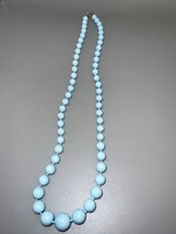 Vintage Light Blue Faux Pearl Necklace Graduates to Larger in Center Est... - £7.86 GBP