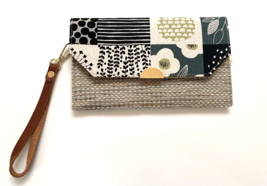 New Handmade Gray Patchwork Floral Envelope Wallet Clutch 8&quot; x 5&quot; - £22.27 GBP