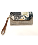 New Handmade Gray Patchwork Floral Envelope Wallet Clutch 8&quot; x 5&quot; - $27.71