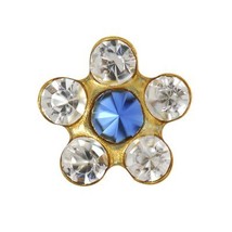 New Personal Ear Piercer September Sapphire Daisy 24k Gold Plate 6 mm Surgical S - $10.99
