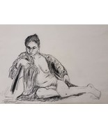 Signed Herbert Kosow Nude Woman Sitting Charcoal Art Drawing Freeport, N... - €448,12 EUR