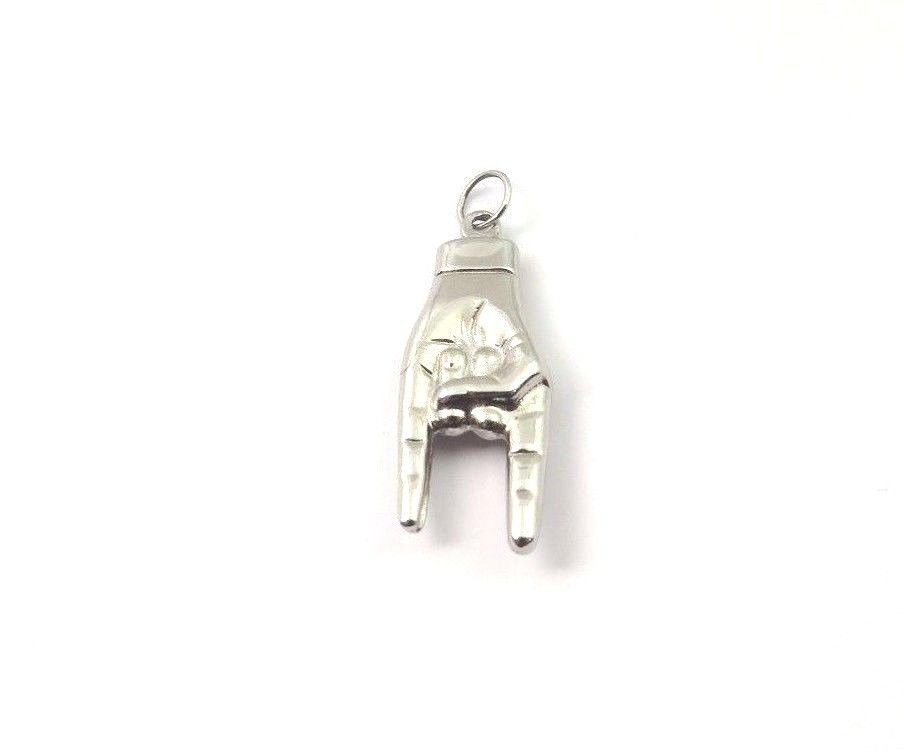 14k White Gold Good Luck Hand Sign Language Charm Pendant - Fine Jewelry