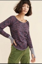 LARGE Free People Womens Spaced Out Scoop Neck Knit Top Purple Night Combo BNWT - £15.80 GBP