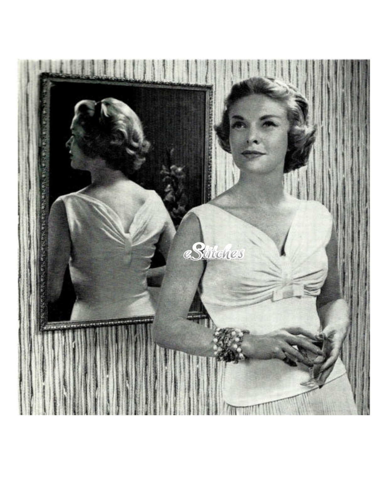 1950s Simple Sweater with Gathered Ruched Bust - Machine Knit Pattern (PDF 1758) - $3.75