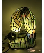 11&quot; Catalina Lighting Love Birds Parrots Stained Glass Tiffany Style Tab... - £155.33 GBP