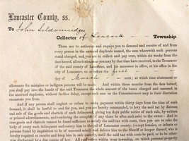 1857 Antique J Seldomridge Tax Collector Authorization Leacock Lancaster Cty Pa - £33.63 GBP