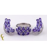 Iolite and Diamond 14k White Gold Earring and Ring Jewelry Set By Sonia B - €3.264,13 EUR