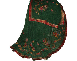 Vintage weddng Saree Art Silk Self Woven all over wrap Sequins Embroidered Green - £14.05 GBP