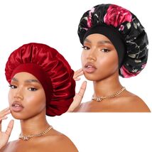Satin Bonnet 2 Pack Silk Hair Bonnets Black Peacock Blue Pink - $10.64 CAD