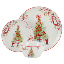 Gibson Home Festive Tree 12 Piece Porcelain Dinnerware Set - $110.99