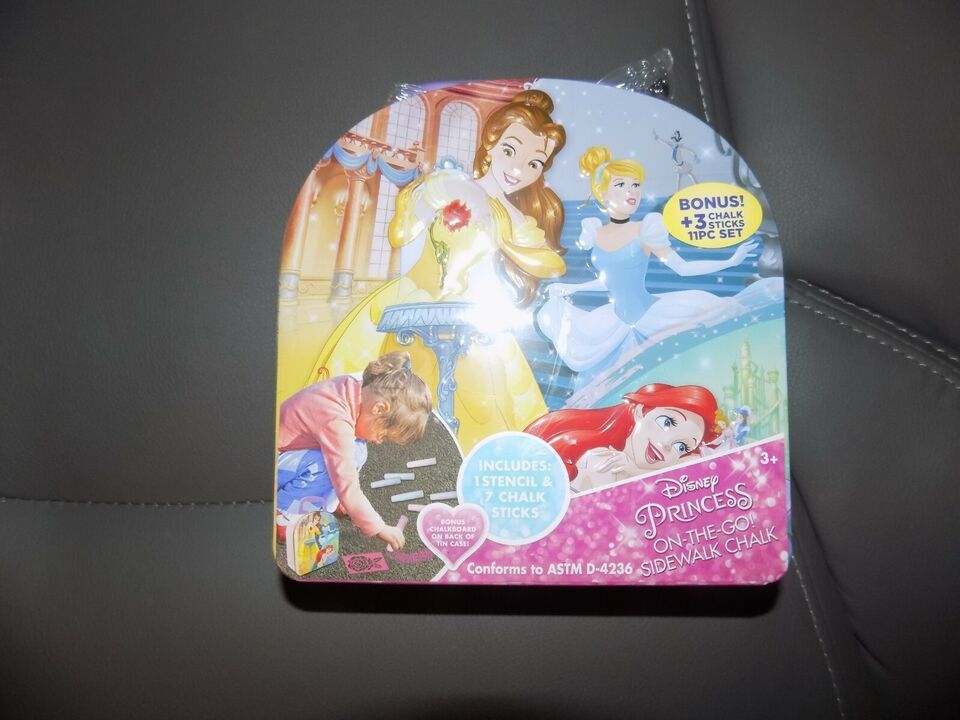 NEW Disney Princess On The Go Sidewalk Chalk &amp; Stencil Kit Tin Carry Case - $23.00