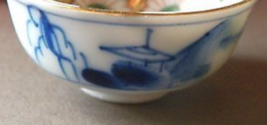 Occupied Japan Hand Painted China Blue Scenes Open Salt Cellar ca 1945-52 - £15.97 GBP