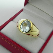 AAAA Blau Aquamarin 10x8mm 2.00 Karat IN Schwerem 18K Gelbgold HERREN Ring - £1,117.13 GBP