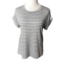 ANA Pullover M Medium Knit Womens Jewel Neck Cap Sleeve Gray White Stripe - £6.38 GBP