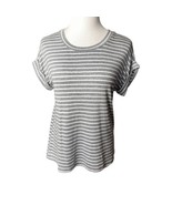 ANA Pullover M Medium Knit Womens Jewel Neck Cap Sleeve Gray White Stripe - £6.27 GBP