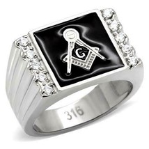 RING MASONIC High polished Stainless Steel with AAA grade CZ TK8X030 - £31.25 GBP