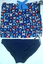 MARC JACOBS FLORAL BOW BANDEAU TANKINI 2-PC SWIMSUIT TEAL BLUE RED SZ S,... - $75.99
