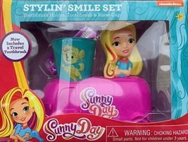 Sunny Day Stylin&#39; Smile Set Toothbrush Holder, Toothbrush and Rinse Cup ... - £3.15 GBP