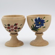 2 in 1 Egg Cup Wooden Hand Painted Flower Floral Double Footed Red White... - $9.79