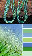 long boho friendship bracelets/necklaces, artisan seed bead mix, blue, green - £31.25 GBP