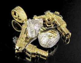 2.20 Ct Simulated  Diamond Men&#39;s Money Bag Gun Pendant  925 Silver Gold Plated - £127.30 GBP
