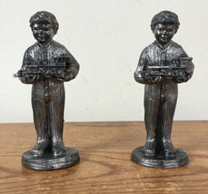 Pair Vtg Michael Ricker Pewter Christmas Train Boys Figurines Handcrafte... - $39.99