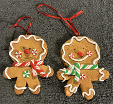 Christmas Gingerbread Iced with Ribbon Hanger Set of 2 Ornaments - £7.47 GBP