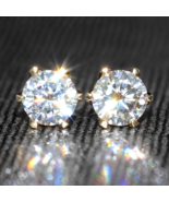 2.00 Ct Round Cut Real Moissanite Solitaire Stud Earrings 14K Yellow Gol... - £403.51 GBP