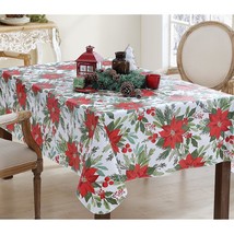 Poinsettia Flourish Contemporary Vinyl Flannel Back Christmas Tablecloth, Red Po - £40.28 GBP