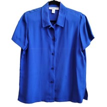 Josephine Chaus Blouse Shirt Short Sleeve Blue Womens Sz 10 100% Silk Vi... - £11.18 GBP