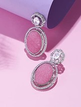 Pink Stone Dazling CZ Embellihsed Brass Contemporary Drop Earring Kundan Jewelry - £17.16 GBP
