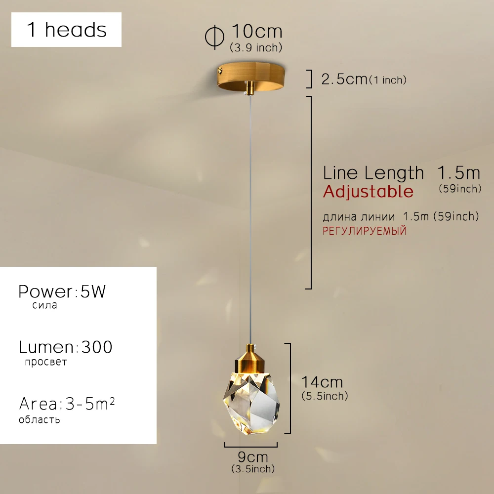 Iralan Pendant Lights room Led Crystal  Lamp Luminaire Decoration Hanging Lamps  - £166.09 GBP