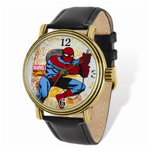 Marvel Adult Size Spiderman Gold-tone Black Leather Band Watch - £44.65 GBP