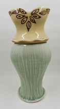 Art Pottery Bustier Top Vase Signed Malia Beige Green 7.75 Inches Tall - £19.97 GBP