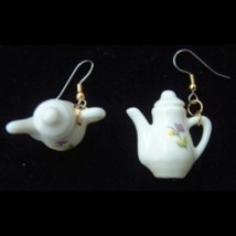Funky Mini China Tea Pot Earrings English Tea Coffee Drink Charm Costume Jewelry - £7.73 GBP