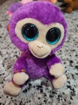 Ty Beanie Boo&#39;s 6” Inch Grapes the Purple Monkey Plush w/Teal Glitter Eyes - £7.48 GBP
