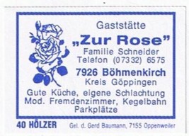Matchbox Label Germany Gaststattem Zur Rose Bohmenkirch Goppingen - £0.77 GBP