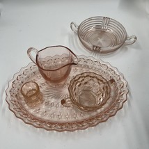 LOT of (5) Pink Depression Glass Mini Cup, Cream, Sugar, Lemon Dish, Cat... - $45.46
