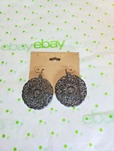 Erica Lyons Black Tone French Wire Dangle Filigree Earrings Black Metallic Round - $14.23