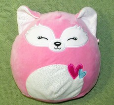 Squishmallows Flora Fox Pink Plush 8&quot; 2 Valentine Hearts Sparkly Tummy Ears Toy - £7.44 GBP