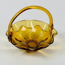 Viking Art Glass Epic Double Crimped Amber Glass Handled Double Flower Basket - $23.74