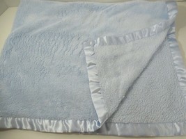 Nursery Rhyme Solid Light Blue Plush Baby Blanket satin trim 30x40 fuzzy... - £15.81 GBP