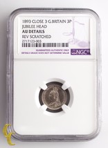 1893 CLOSE 3 Great Britain 3 pence Jubilee Head Graded AU Details By NGC KM# 758 - £237.06 GBP