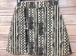 Womens XS Cream Black Geometric Tribal Aztec Print A-line Skirt Boho B Jewel - £11.40 GBP