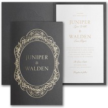 Vintage Wedding Invitations Gold Embossed Foil Stamped Floral Frame Wrap &amp; Card - £439.56 GBP