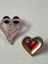 Lot of Light Pink Enamel Ribbon &amp; Goldtone w Red Jelly Valentine’s Day Heart Lap - £8.89 GBP