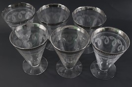 Vintage Set of (6) Etched Rope Fostoria Silver Rim Parfait Large Glasses - £25.03 GBP