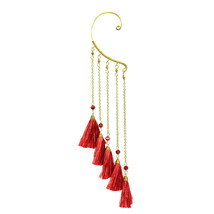 Trendy Multi Red Tassel Brass Chain Statement One Ear Cuff Earring - £11.41 GBP